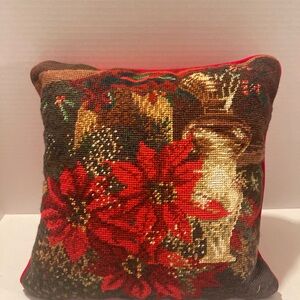 Red and Brown Holiday Poinsettia Pillow